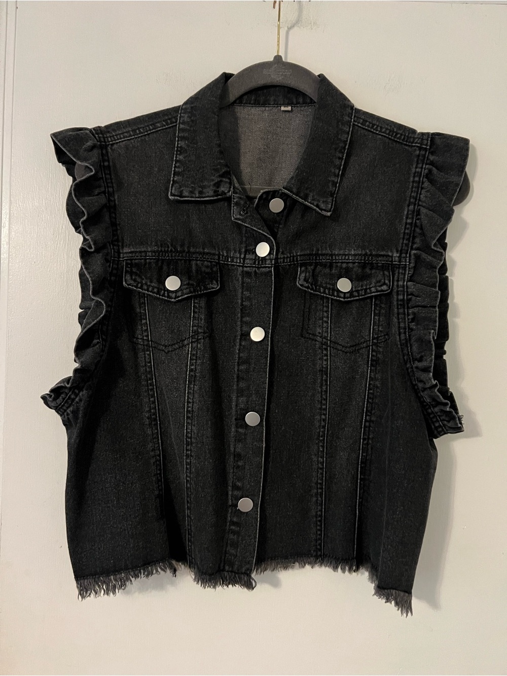 Dark Grey Ruffle Sleeve Denim Vest size XL